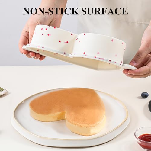 Vinino 2-Pack Silicone Heart Shaped Cake Pans with Metal Reinforced Frame, Nonstick 8 Inch Heart Shaped Baking Pans with Wing Handles, Silicone Cake Molds for Oven, BPA Free, Dishwasher Safe- Cream - Image 5