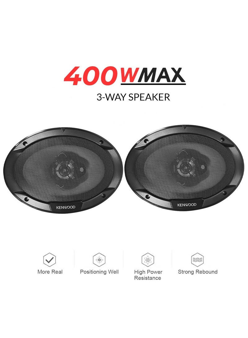 KENWOOD 2PCS  6x9 Inch 3-Way Car Speakers Pair 400W Peak 45W RMS Coaxial Flush Mount Audio Speakers 4 Ohm 91dB Polypropylene Woofer PEI Midrange Ceramic Tweeter 35Hz-20kHz - Image 5