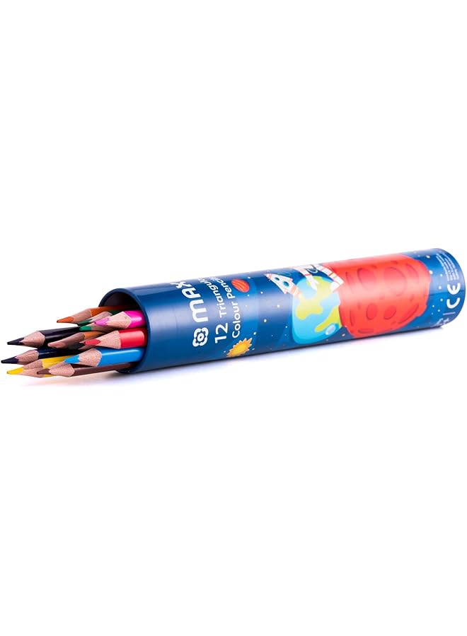 Maxi Triangular Color Pencils In A Round Metal Tin 12 Colours - Image 2