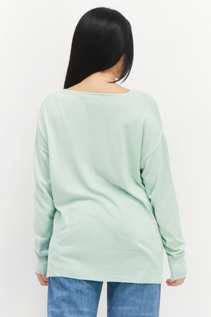 French Connection سويت شيرت نسائي بأكمام طويلة على شكل حرف V، أخضر نعناعي - Image 2