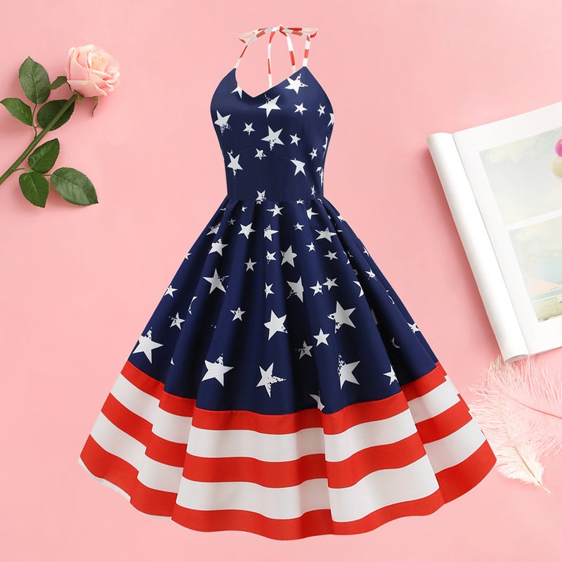 👕 فستان نسائي موديل قديم مطبوع بنجوم وخطوط مقاس كبير - Image 3