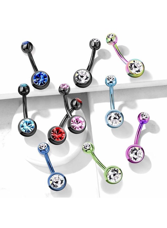 FIFTH CUE 14G Black Titanium Double Cubic Zirconia Barbell Navel Ring (RED) - Image 3
