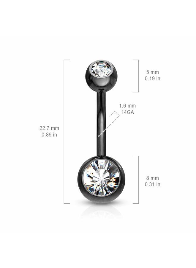 FIFTH CUE 14G Black Titanium Double Cubic Zirconia Barbell Navel Ring (RED) - Image 2