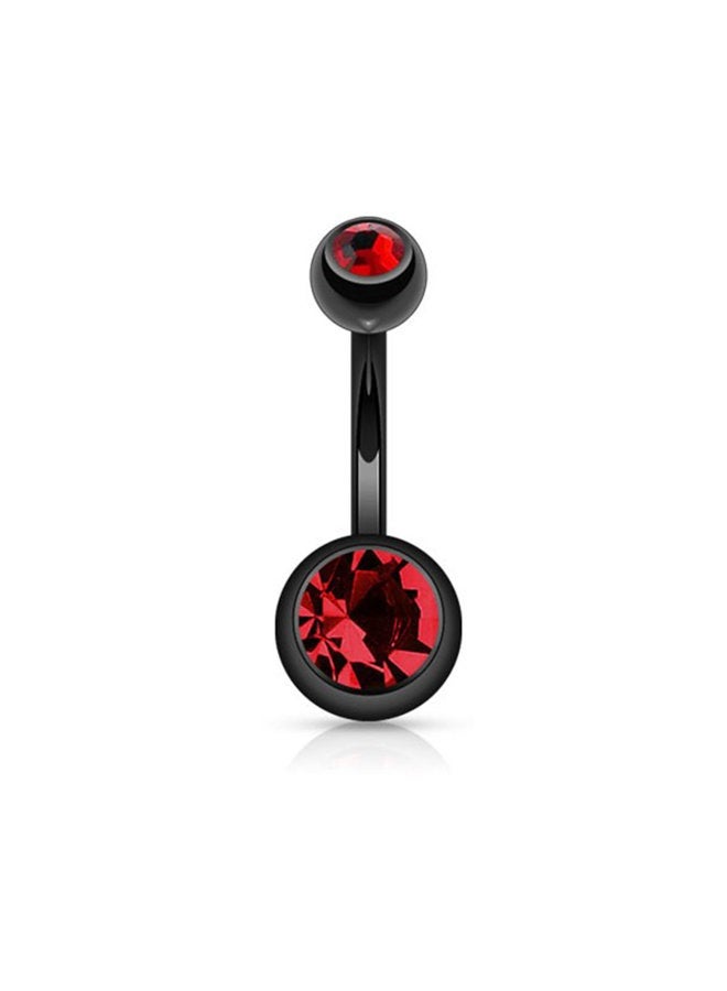 FIFTH CUE 14G Black Titanium Double Cubic Zirconia Barbell Navel Ring (RED) - Image 1