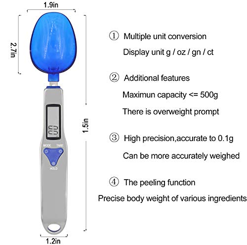 3T6B Grams Digital Kitchen Measuring Spoon,Three Different Specifications Food Scale Spoon with Scale Design, Weight from 0.1 Grams to 500 Grams Support Unit g/oz/gn/ct (with 2 AAA Batteries) - Image 4