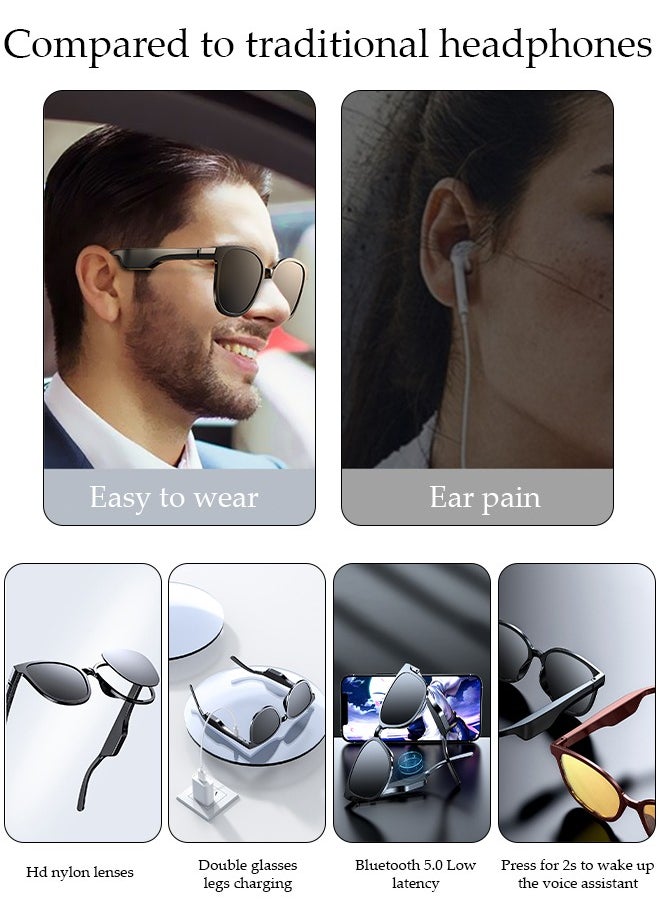 DUNISO Smart Glasses,Bluetooth 5.0 Sunglasses Wireless Bluetooth Headset Waterproof Compatible with Smart Phones Easy to Make Phone Calls and Listen to Music Polarized Lenses  - Image 4