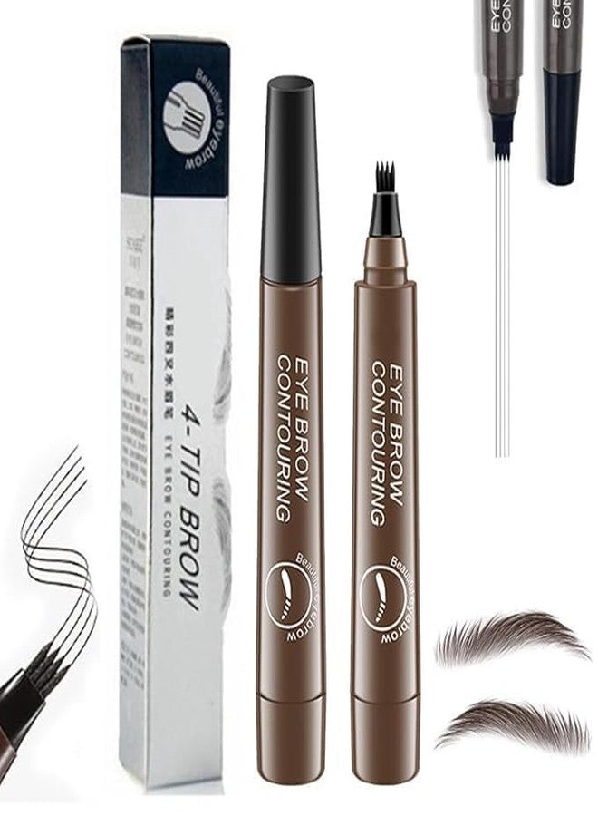 Aternal Eyebrow Pencil - Eyebrow Pen with Fork Tip Long-lasting Waterproof Microblading Eyebrow Pen Smudgeproof Brow Pencil for Makeup Naturally Defined Eyebrows with Eyebrow Brush (DARK BROWN) - Image 1