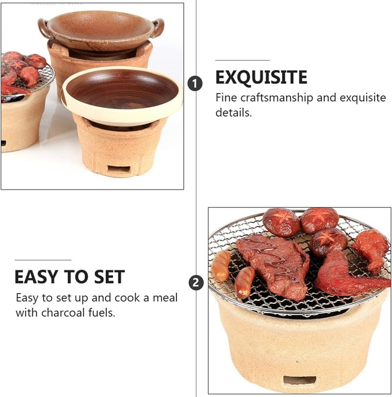 woobles Charcoal Konro Grill Old- Fashioned Clay Stove Crude Pottery Barbecue Stove Portable BBQ Camping Grill for Outdoor Picnic Travel (6.3 x 4.9 Inch) - Image 4