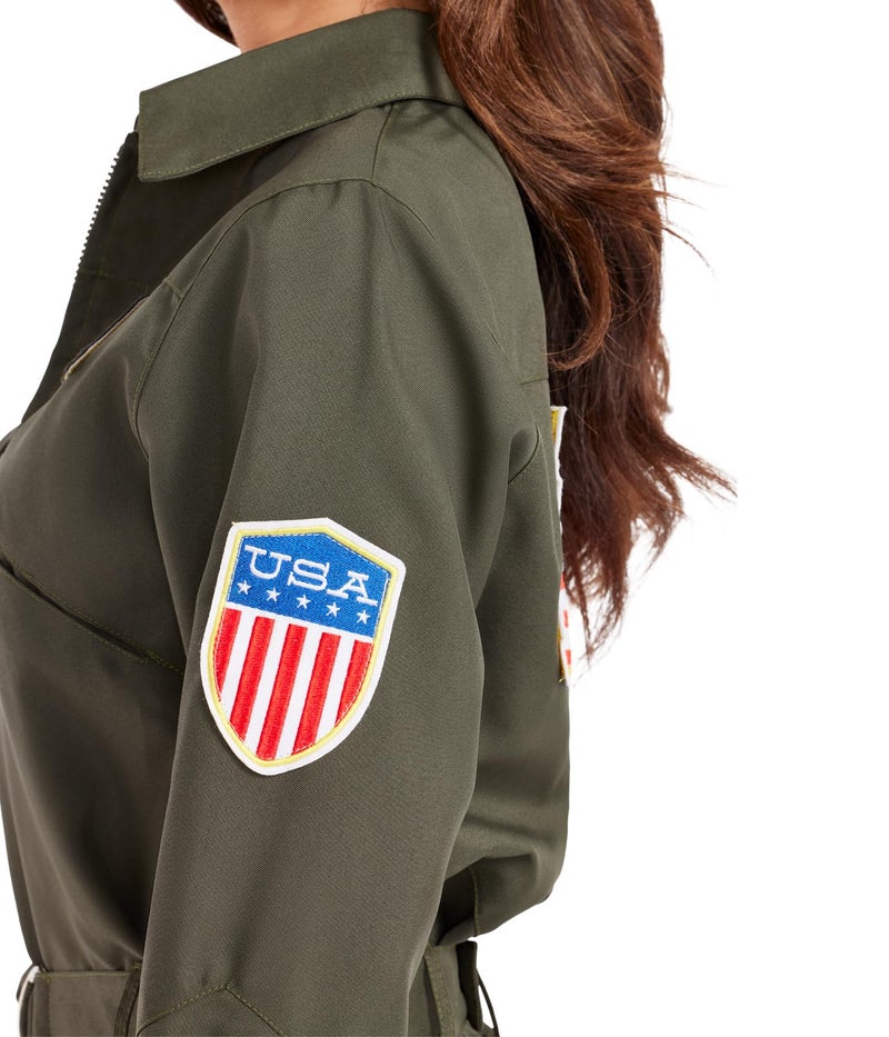 Tipsy Elves' Women's Pilot Costume - Green Military Flight Halloween Jumpsuit Size Medium - Image 5