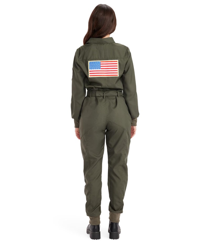 Tipsy Elves' Women's Pilot Costume - Green Military Flight Halloween Jumpsuit Size Medium - Image 2