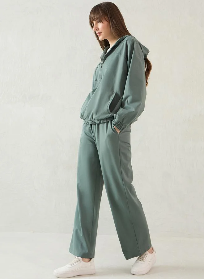 Femmella Solid Half Zip-Up Hoodie and Pants Co-Ords by Styli