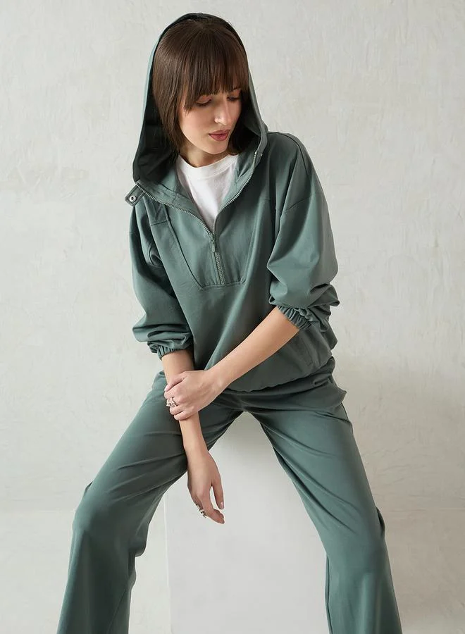 Femmella Solid Half Zip-Up Hoodie and Pants Co-Ords by Styli