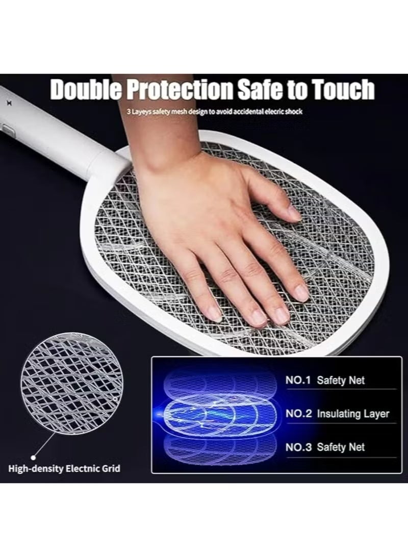 Joybos Electric Fly Swatter, 240V USB Rechargeable Fly Killer Bug Zapper Racket with Charging Base,3 Layer Safety Mesh, LED Indicator Home and Outdoor Mosquito Killer with LED Light for Mosquitoes,Flies, Bees,Moths- White - Image 4