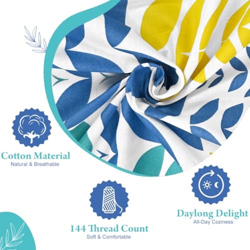 Divine Casa Cotton 144 TC King Size Bedsheet with 2 Pillow Covers | 222 By 270 cm | Blue & Yellow | Floral - Image 4