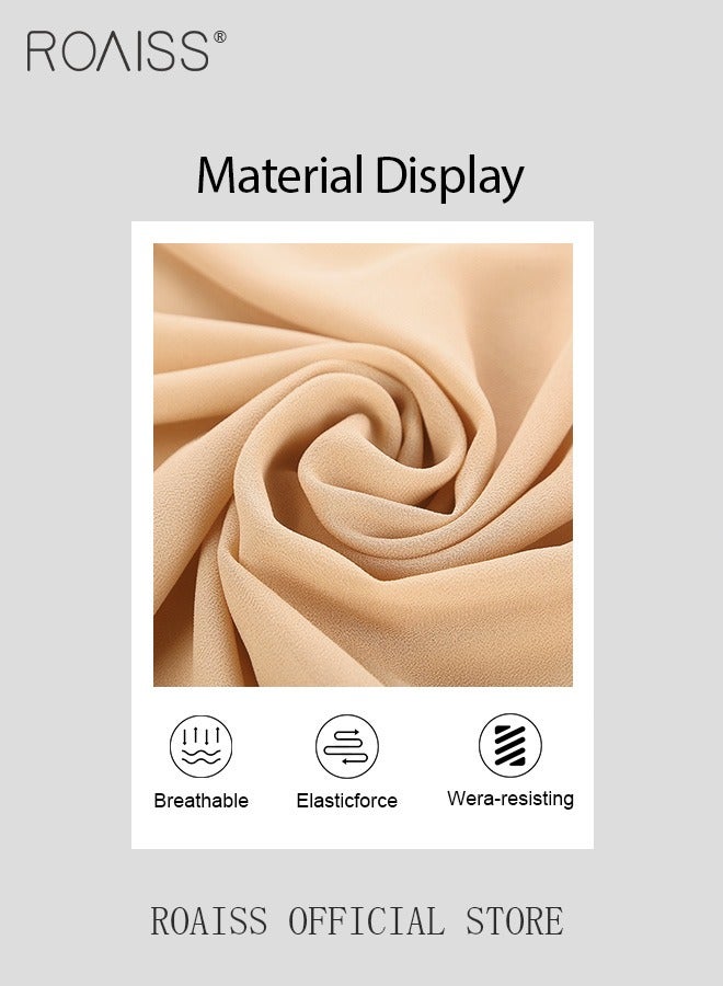 رويس طقم حجاب شيفون نسائي من قطعتين، حجاب مسلم غير رسمي للسيدات، مزين بالخرز ومتعدد الاستخدامات لجميع الفصول، غطاء رأس تقليدي هدية رمضان وعيد الأضحى، بيج وأسود - Image 4