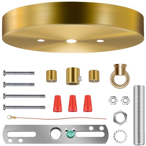 MAYOMAJO 6 Inches Light Canopy Kit with Heavy Duty Replacement Ceiling Cover Plate & Mounting Hardware for Lighting Fixtures Chandelier Pendant Lamp or DIY Project (Brass) - Image 1