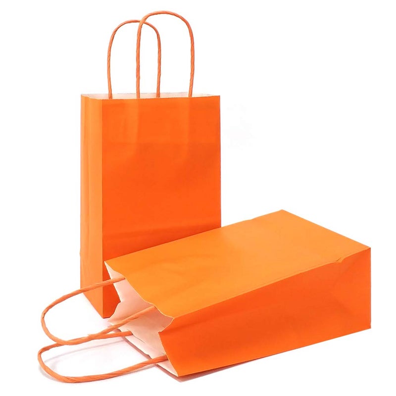AZOWA Orange Gift Bags with Handles Small Kraft Paper Bags for Party Favors 82 x 31 x 5 in 12 Pcs