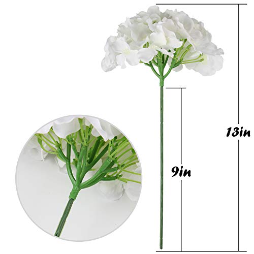 Flojery Silk Hydrangea Heads Artificial Flowers Heads with Stems for Home Wedding Decor,Pack of 10 (White) - Image 3