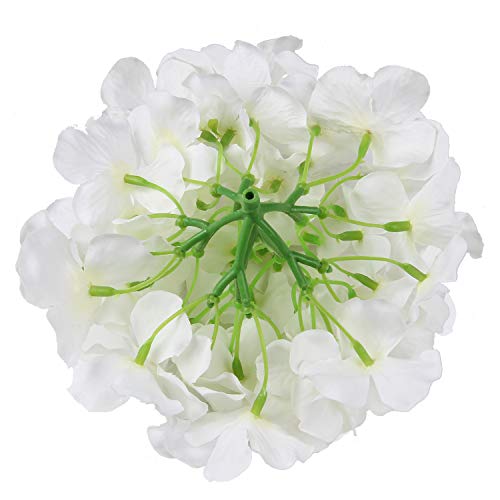 Flojery Silk Hydrangea Heads Artificial Flowers Heads with Stems for Home Wedding Decor,Pack of 10 (White) - Image 2