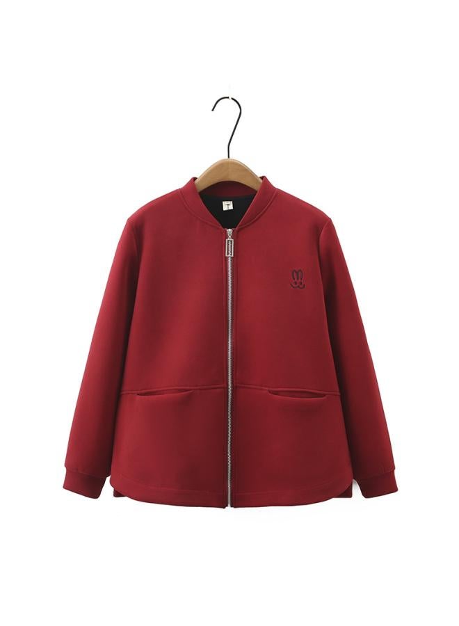 Autumn Baseball Uniform Fat Mm200 Kg Rabbit Plus Size Women's Jacket Slimming Stand Collar Jacket Niche Cardigan 845