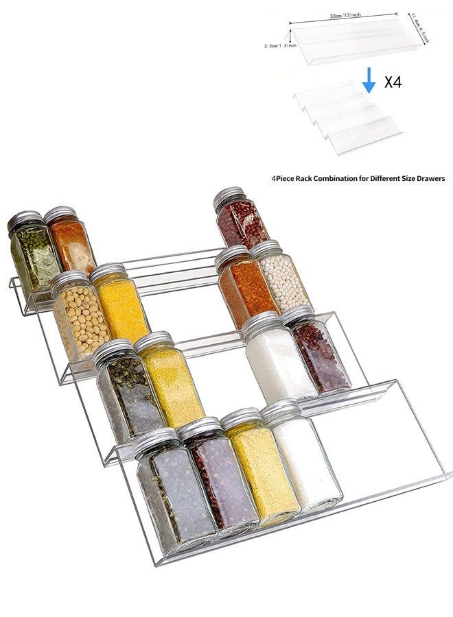 Bukela Spice Organizer, 4 Pcs Clear Acrylic Kitchen Spice Rack Tray for Drawer/Countertop (Jars not included) - Image 1