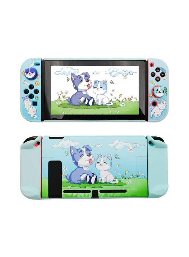 general Nintendo Switch Game Console Protective Shell Ns Oled Host Protective Cover Cat And Dog Rocker Cap Protective Hard Shell-Model:Blue Cat Purple Dog OLED Protective Shell (including Rocker Cap) - Image 3