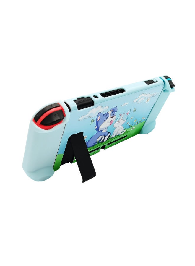 general Nintendo Switch Game Console Protective Shell Ns Oled Host Protective Cover Cat And Dog Rocker Cap Protective Hard Shell-Model:Blue Cat Purple Dog OLED Protective Shell (including Rocker Cap) - Image 4