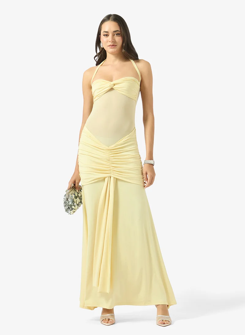Ginger  Halter Neck Mesh Detail Draped Dress for Women | Best Price UAE