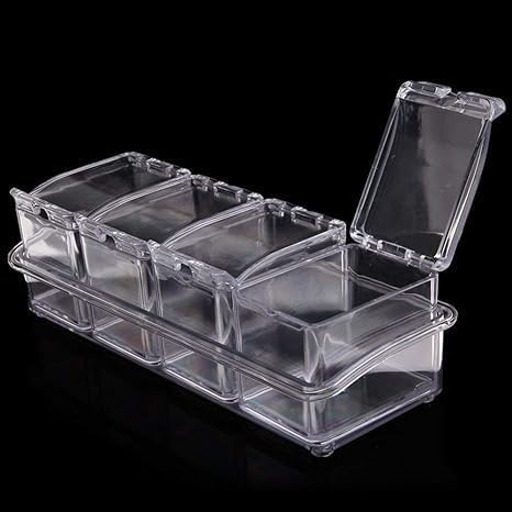 DEVANI IMPEX Spice Racks for KitchenMasala Storage containersSpice Box for KitchenCrystal Seasoning Acrylic Box Spice RackPlastic 4 Containers for Multi Purpose with Spoons - Image 3