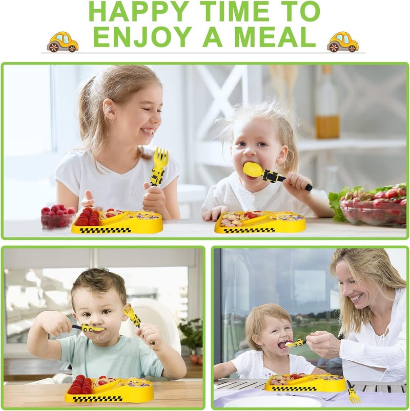 Deinyi Construction Toddler Plates - Toddler Eating Utensil Set with Removable Straw - Toddler Utensils Set - Baby Plates Feeding Set - for Stocking Stuffers and Birthday Gifts - Yellow - Image 4