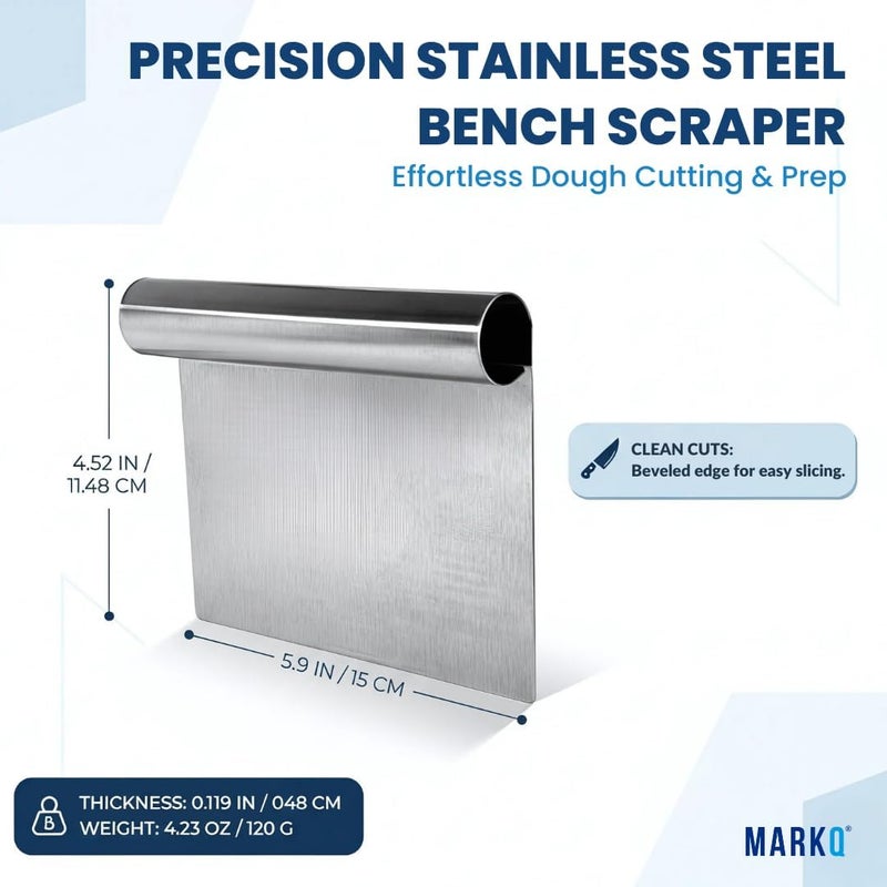 MARKQ كاشط كعك من الفولاذ المقاوم للصدأ وقطاعة عجين البيتزا - حواف أكثر سلاسة للدقة - للاستخدام في الخبز والمطبخ (عبوة من 2) - Image 2