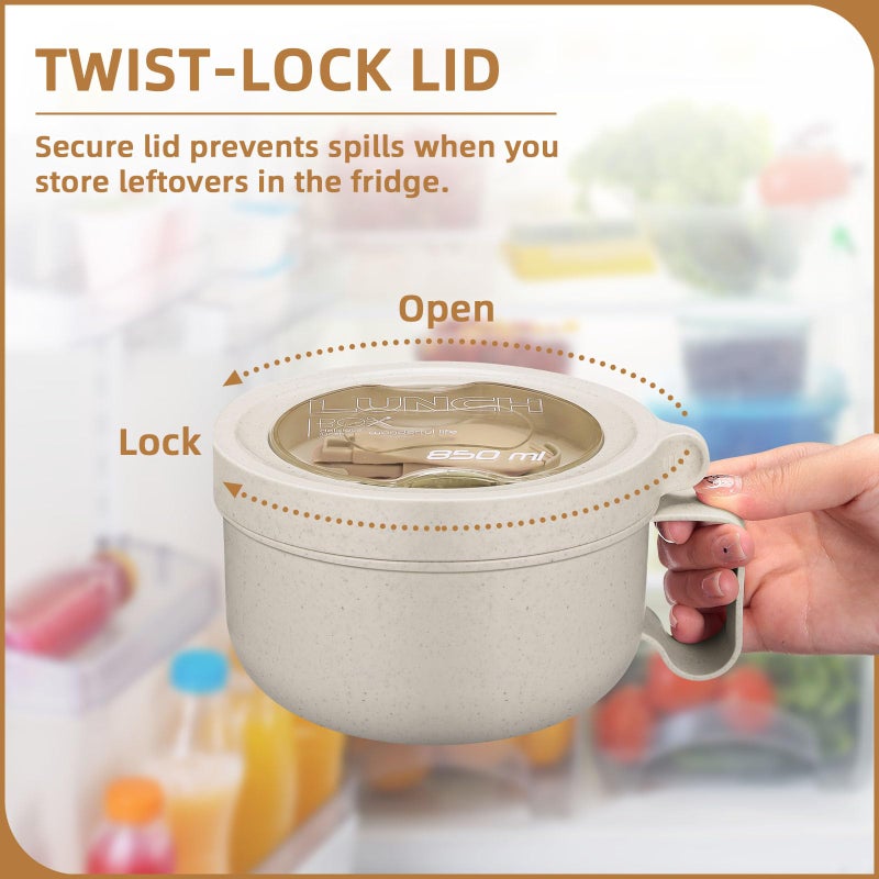 Maxdot 4 Pcs Microwave Ramen Bowl Microwavable Instant Soup Cups with Lids Large Soup Bowls with Handles Dishwasher Safe Mug for Cereal Food Container(Wheat Color) - Image 3
