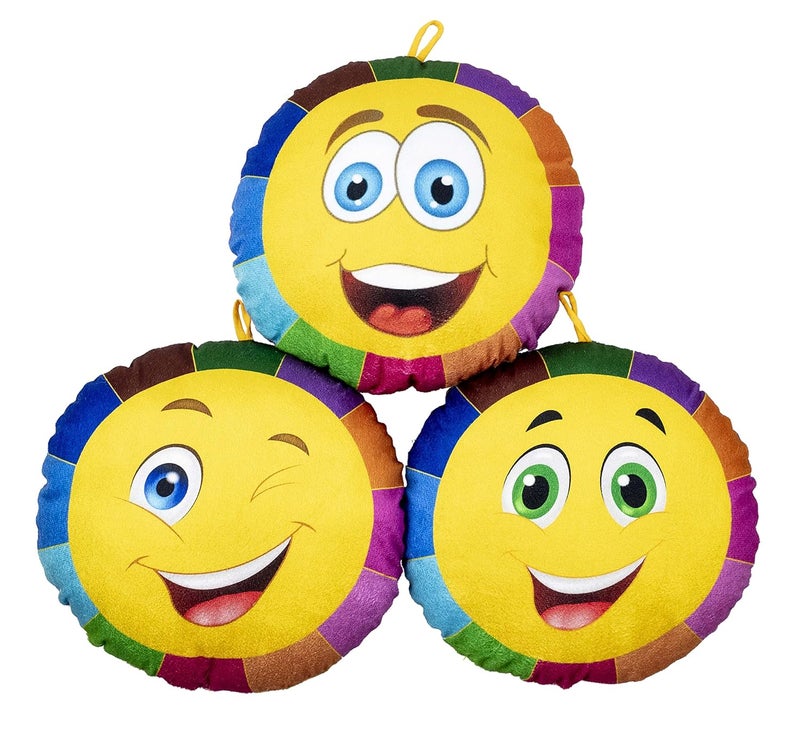 Keshav Creation Combo of Smiley Cushion Reversible Printed Emoji Side Pattern Coloring Boxes Velvet Fabric Hang it on Any Where Cushion 13X13 inch 3 Pillow - Image 1
