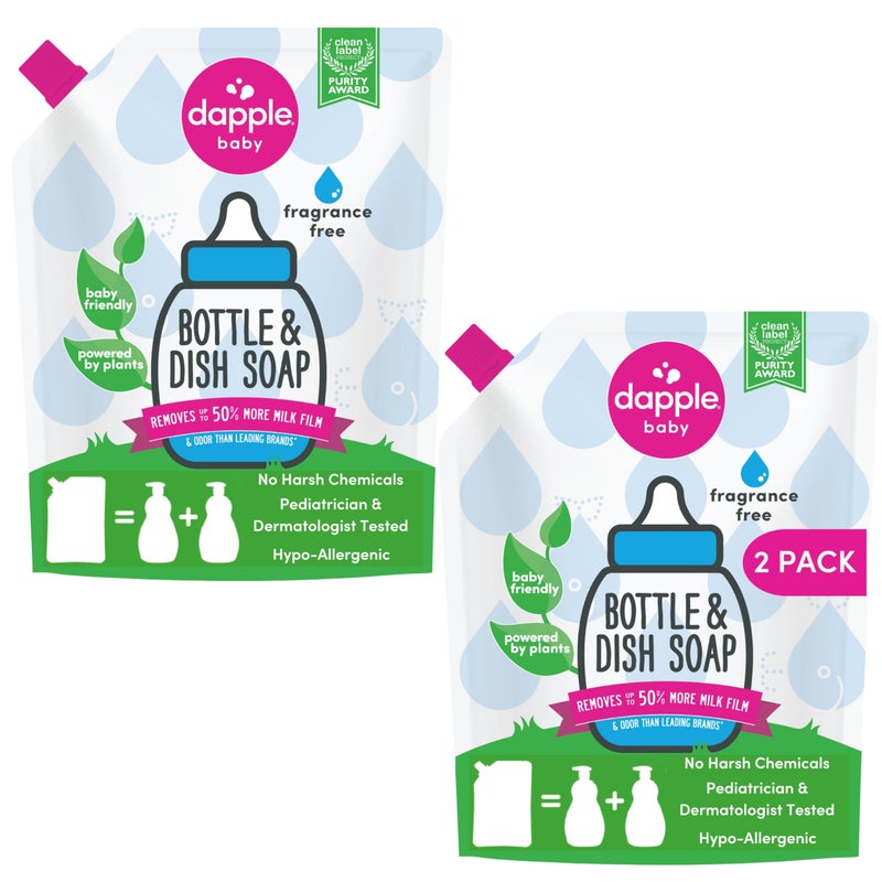 Dapple Baby Bottle Soap, Hypoallergenic Dish Soap for Baby Bottles, Powered by Plants, Fragrance Free, 34 Fl Oz (Pack of 2) - Image 1