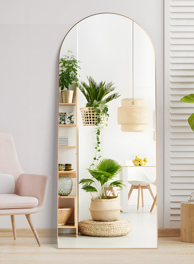 Full Length Mirror, 165x60cm Arch Mirror Floor Mirror with Stand, Gold Arched Full Body Standing or Leaning Mirror