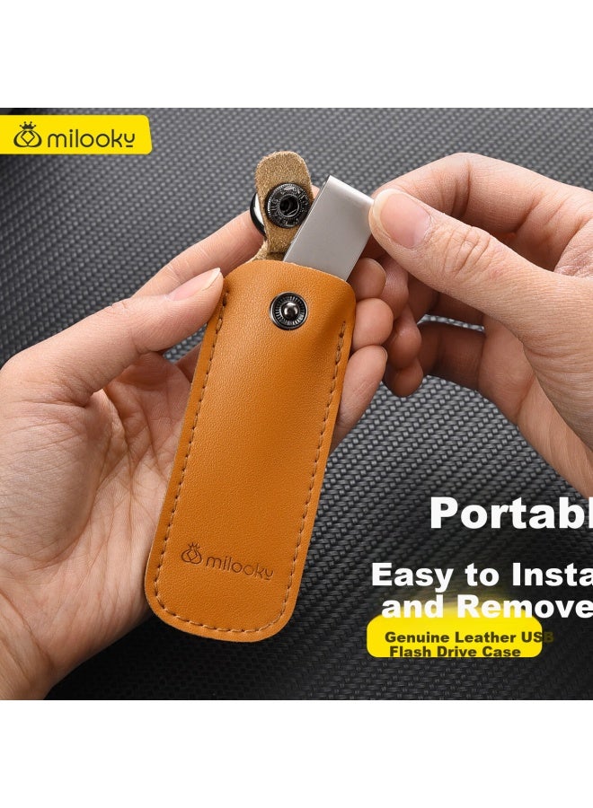 Diyi Workshop Di Yi Workshop Genuine Leather Usb Flash Drive Storage Bag Anti-lost Case For Sandisk, Kingston, Patriot, Hikvision Usb Flash Drives, Cowhide Business Anti-lost Keychain Pendant Protective Cover - Image 3