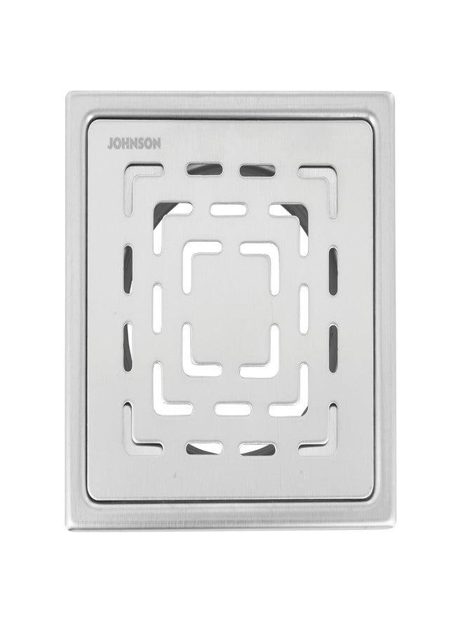 Johnson Bathrooms Johnson Curl 5x5 inches Square Floor Drain| SS304 Grade Floor Trap Jali/Drain Cover| Anti-Rust, Matt/Satin Finish | 2 Year Warranty (T3081S- Stainless Steel) - Image 1