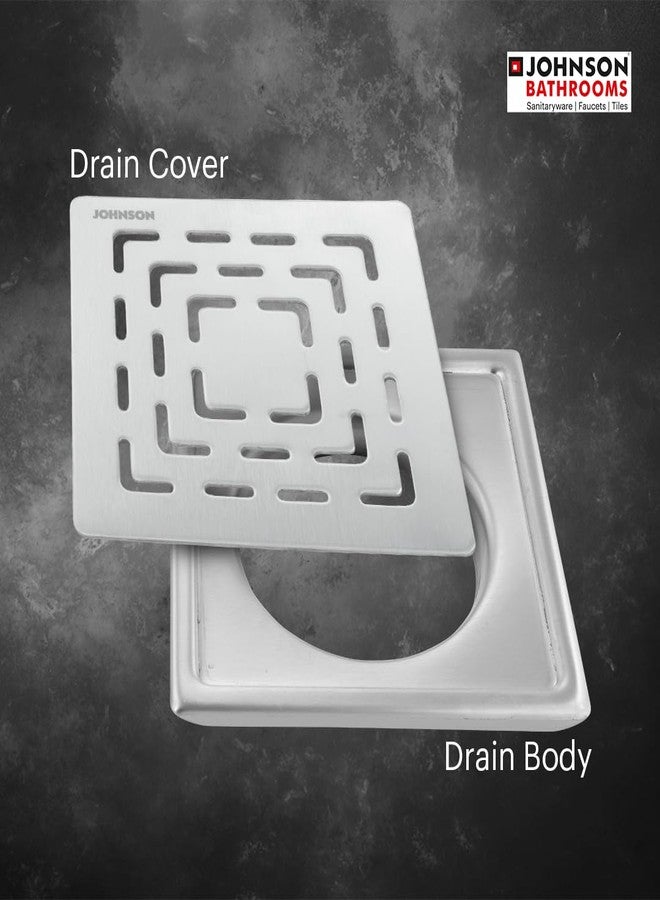 Johnson Bathrooms Johnson Curl 5x5 inches Square Floor Drain| SS304 Grade Floor Trap Jali/Drain Cover| Anti-Rust, Matt/Satin Finish | 2 Year Warranty (T3081S- Stainless Steel) - Image 4