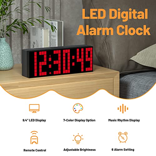 CHKOSDA Digital Alarm Clock, Led Clock with 2" Digital, 7 Color Options, Adjustable Brightness, Countdown Clock with Remote Control, Calendar and Temperature Display Desk Clock for Bedroom - Image 3