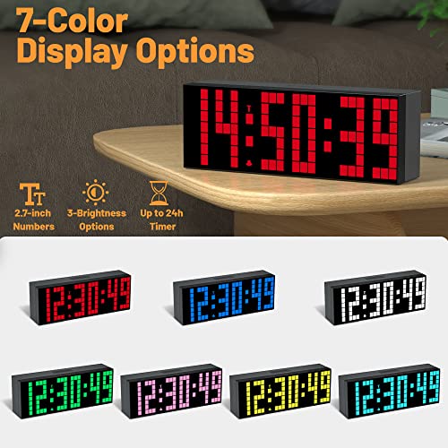 CHKOSDA Digital Alarm Clock, Led Clock with 2" Digital, 7 Color Options, Adjustable Brightness, Countdown Clock with Remote Control, Calendar and Temperature Display Desk Clock for Bedroom - Image 2