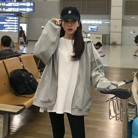 Womens Oversize Casual Fleece Hoodie Black  - Image 4