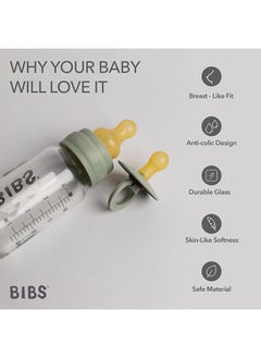 BIBS Pack Of 1 Baby Bottle Round Nipple Latex 150 Ml Slow Flow, Sage, 0 Months +  - Image 5