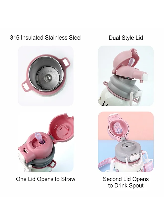 ليتل سربرايز بوكس Little Surprise Box, Pink Happy Cartoon Stainless Steel kids Water Bottle, 500ml, 4yrs+