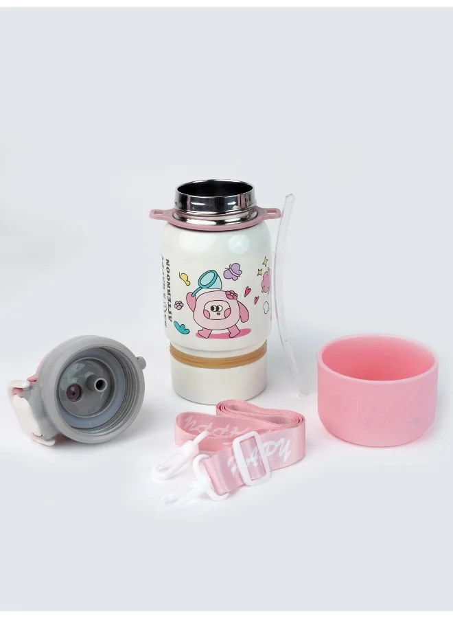 ليتل سربرايز بوكس Little Surprise Box, Pink Happy Cartoon Stainless Steel kids Water Bottle, 500ml, 4yrs+