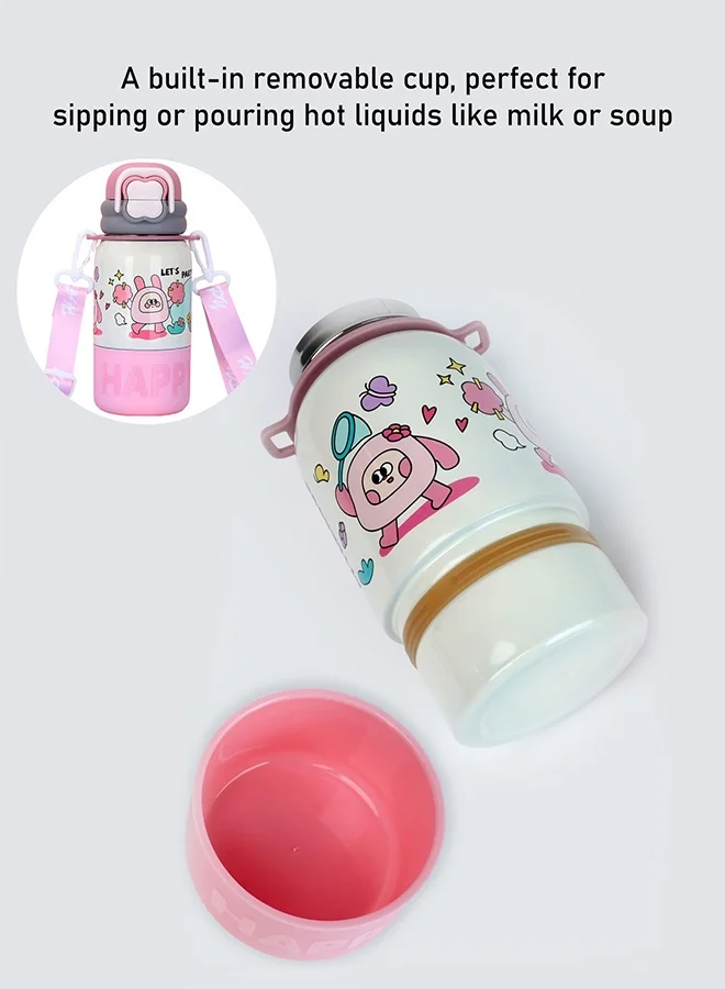 ليتل سربرايز بوكس Little Surprise Box, Pink Happy Cartoon Stainless Steel kids Water Bottle, 500ml, 4yrs+