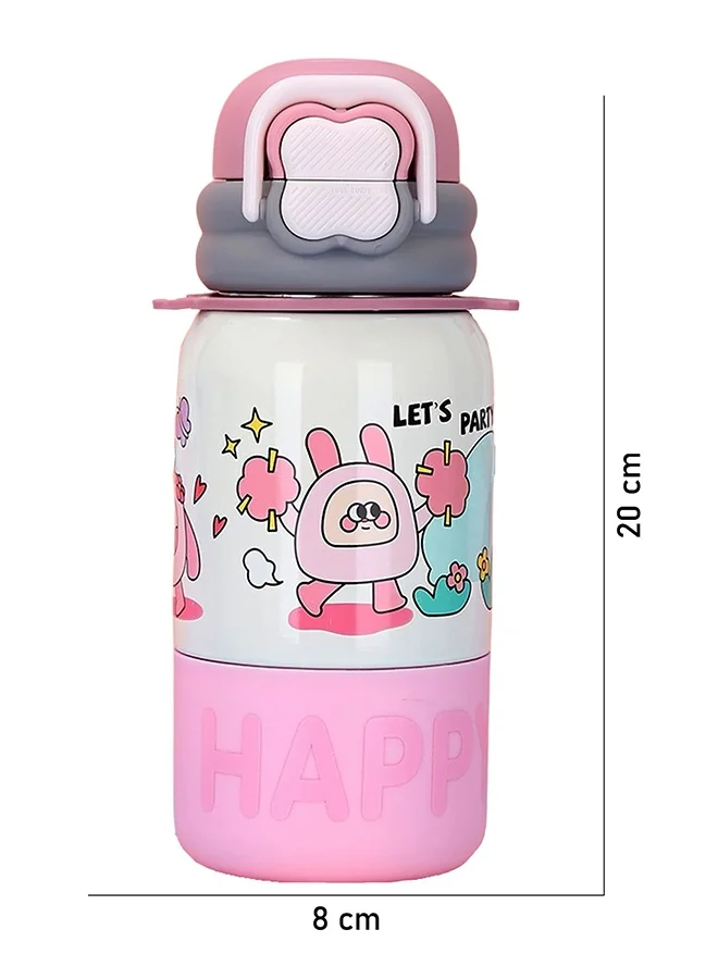 ليتل سربرايز بوكس Little Surprise Box, Pink Happy Cartoon Stainless Steel kids Water Bottle, 500ml, 4yrs+