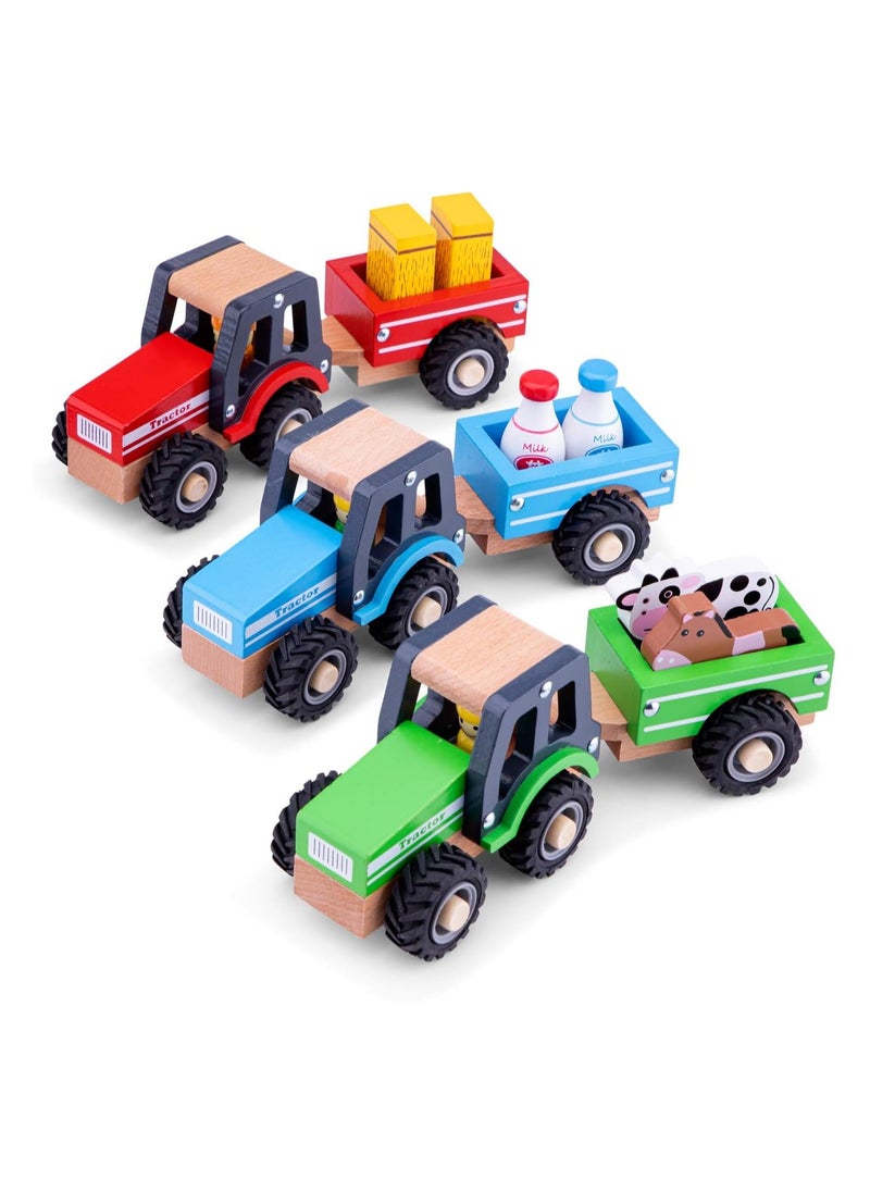 New Classic Toys Wooden Tractor with Hay Stacks 4-Part Toy, Red