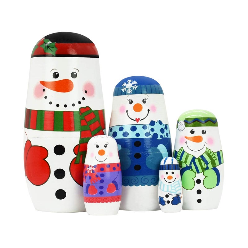 Tphon 5 Piece Nesting Dolls Wooden Russian Matryoshka Doll Cute Handmade Santa Snowman Stacking Doll Kids Toy for Christmas and Birthday - Image 2