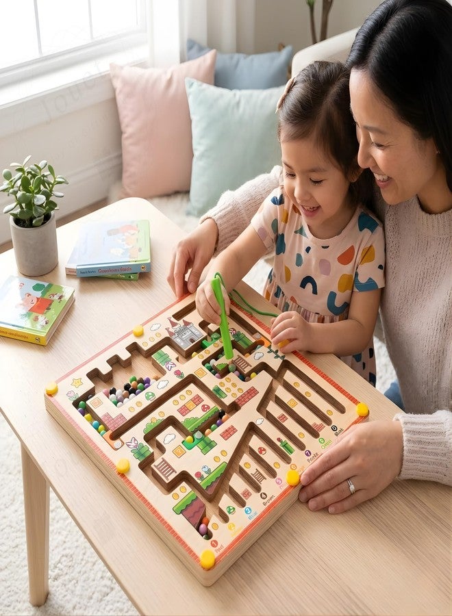 JOUET Wooden Magnetic Bead Maze Board for Kids - Color & Number Matching Puzzle with Magnetic Wand, Montessori Learning Toy for Fine Motor Skills, Educational Travel Game for Boys & Girls - Image 3