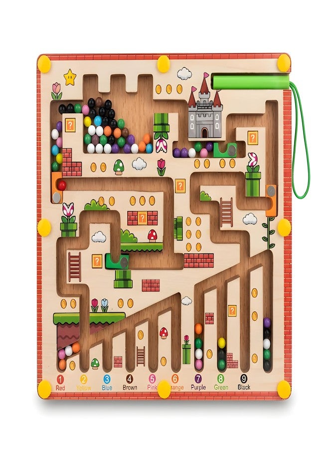 JOUET Wooden Magnetic Bead Maze Board for Kids - Color & Number Matching Puzzle with Magnetic Wand, Montessori Learning Toy for Fine Motor Skills, Educational Travel Game for Boys & Girls - Image 1